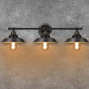 lot 24488 image: Farmhouse Bathroom Vanity Wall Light Fixture Dark Bronze, Industrial Rustic Style 3-Light Vanity Wall Sconce, Vintage Wall Mount Lamp for Bathroom, Bedroom, Vanity Mirror, Cabinets, Dressing Table  unsure if used 
