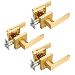 lot 24489 image: EHOMEWARE 3 Pack Passage Door Knob Set Interior Door Handles, Closet Door Levers in Satin Brass Finish, HallwayCloset Door Lever Set Indoor Door Handle Set for RightLeft Handed Doors