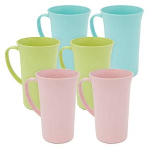 lot 24492 image: Okuna Outpost Unbreakable Wheat Straw Mugs with Handle, Set of 6 Reusable Plastic Coffee Cups (3 Colors, 15 oz)