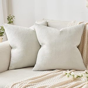 lot 24493 image: MIULEE Pack of 2 Decorative Throw Pillow Covers Christmas Linen Burlap Square Solid Farmhouse Modern Concise Throw Cushion Case Pillowcase for Sofa Car 20x20 Inch 50x50 cm Ivory