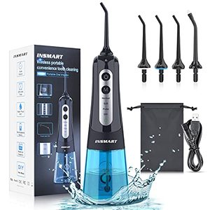 lot 24495 image: Cordless Water Dental Flosser Teeth Cleaner, INSMART Professional 300ML Tank DIY Mode USB Rechargeable Dental Oral Irrigator for Home and Travel, IPX7 Waterproof 4 Modes Irrigate for Oral Care Blue