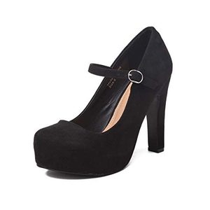 lot 24496 image: Sivellya Womens Classic High Heel Dress Platform Pumps Shoes Wide Width Ankle Strap Block Heel Pumps Black Size 7 (GR2023-003-Black-7)  WORN 