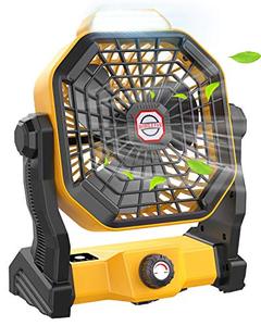 lot 24498 image: Camping Fan with LED Lantern, 10400mAh 9-Inch Rechargeable Outdoor Tent Fan, 270°Head Rotation, Stepless Speed and Quiet Battery Operated USB Fan for Picnic, Barbecue, Fishing, Travel