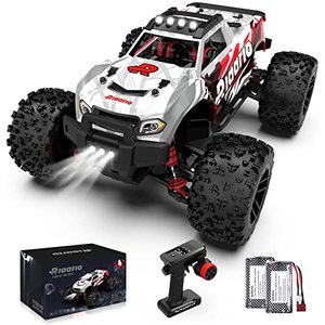 lot 24500 image: RIAARIO 118 RC Cars for Boys, 36 KPH High Speed Remote Control Car for Adults, All Terrain 4WD Electric Vehicle with 2.4 GHz Remote Control, Offroad Waterproof RC Trucks with 2 Rechargeable Batteries  unsure if used 