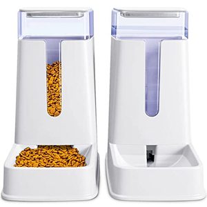 lot 24503 image: Automatic Cat Feeder and Water Dispenser in Set 2 Packs 1 Gallon for Small Medium Big Dog Pets Puppy Kitten (White)  unsure if used 