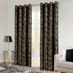 lot 24519 image: 108 Inches Long Curtains for Living Room Set 2 Panels Grommet Contemporary Sparkling Shimmery Elegant Glow in the Dark Out Velvet Blackout 9ft Ceiling Curtains Drapes for Large Tall Window,Black Gold
