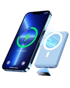 lot 24523 image: Yiisonger Wireless Power Bank, Slim 10000mAh Magnetic Portable Charger 22.5W PD Fast Charging, Mini Mag-Safe Battery Pack QC3.0 LED Display Compatible with iPhone 141312 Pro MaxMini(Misty Blue)
