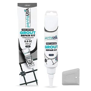 lot 24527 image: PentaUSA Grout - Grey Grout Repair Tube 8.8 oz, Renews Tile Grout, Fast Drying and Odorless Formula 250gr  ounces not verified, opened 