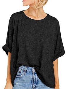 lot 24531 image: Women Oversized T-Shirt Summer Casual Short Sleeve Loose Tee Tops Black