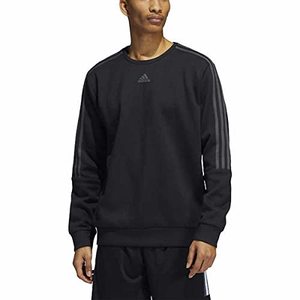 lot 24536 image: adidas Mens Long Sleeve 3 Stripe Fleece Crew Sweatshirt Pullover (as1, alpha, m, regular, regular, Black)  WORN 
