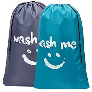 lot 24542 image: HOMEST 2 Pack XL Wash Me Travel Laundry Bag, Dirty Clothes Organizer, Large Enough to Hold 4 Loads of Laundry, Easy Fit a Laundry Hamper or Basket