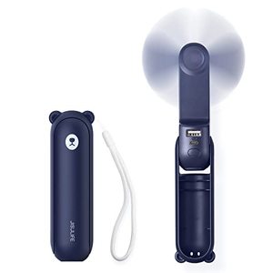 lot 24552 image: JISULIFE 3 IN 1 Handheld Fan, USB Rechargeable Mini Portable Small Pocket Fan 14-21 Working Hours with Power Bank, Flashlight Feature for Eyelash, Makeup, Outdoor-Dark Blue