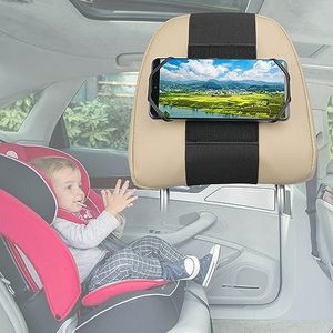 lot 24557 image: HTLAKIKJ Phone Mount for Car Headrest Fits All 3.5-7 Inch Cell Phone and Devices Silicone Car Phone Holder Mount for Kids in Back Seats - Black