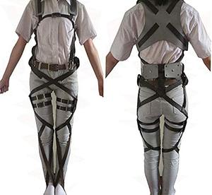 lot 24563 image: HiRudolph 1 X Cosplay Attack on Titan Shingeki no Kyojin Recon Corps Belt Hookshot Costume, Browen, free size