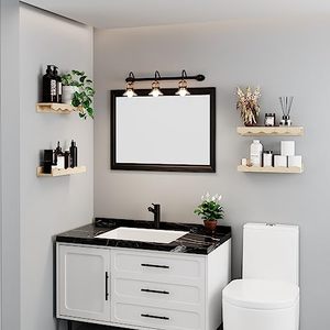 lot 24570 image: Floating Nursery Book Shelves Set of 4 Bathroom Shelves Over Toilet Rustic Wood Storage Shelves for Wall Decor, Books, Toys, Photo Frames, Picture Ledge-Natural