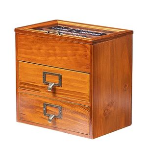 lot 24576 image: Wooden Desk Drawer Organizer,Desktop Organizer with Drawers,Vintage Tabletop wood Storage Box,for School& Home Office Supplies and Desk Accessories,Rustic flip Organizers,No Assembly Required