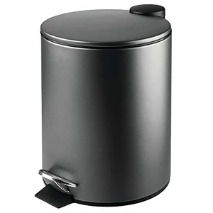 lot 24577 image: mDesign Metal 1.3 Gallon5 Liter Round Step Trash Wastebasket, Garbage Container Bin with Lid for Bathroom, Powder Room, Bedroom, Kitchen, Craft Room, Office - Removable Liner Bucket - Black