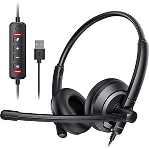 lot 24579 image: awatrue USB Headset with Microphone for PC Laptop - Headphones with Noise Cancelling Microphone for Computer,On-Ear Wired Office Call Center Headset for Boom Skype Webinars,In-line Control,Lightweight