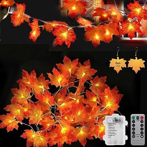 lot 24581 image: 45 LED Thanksgiving Decorations Fall Garland with Lights Battery Operated Maple Leaves Fall String Lights with Timer Remote - Fall Decor Autumn Lighted Fall Garland for Mantle Indoor Outdoor Halloween  unsure if working 
