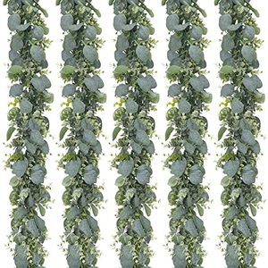 lot 24591 image: CEWOR 5pcs 5.5ft Artificial Eucalyptus Garland Fake Silver Dollar Eucalyptus Greenery Garland Vines Table Runner for Wedding Arch Backdrop Table Centerpiece Home Mantle Decor