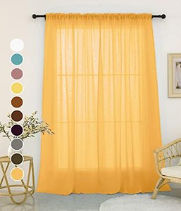 lot 24598 image: Yancorp 2 Pack Sheer Curtains 63 inches Long Yellow Sheer Curtains Semi Transparent Window Curtain Drapes for Bedroom Living Room(W52 X L63, Golden Yellow)