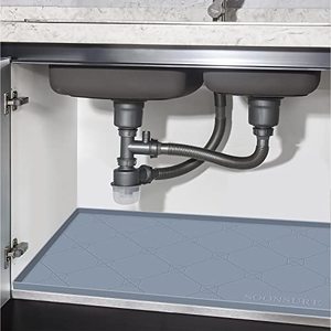 lot 24601 image: Under Sink Mat, Under Sink Mats for Kitchen Waterproof, 34x22 Silicone Under Kitchen Sink Liner Mat, Flexible Under Sink Drip Tray for Kitchen Bathroom, Thick Under Sink Rubber Mat With Lip, Grey