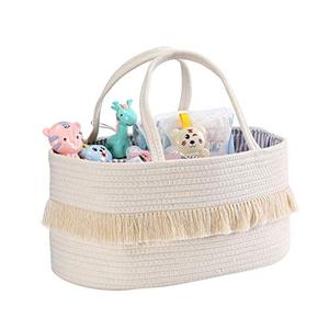 lot 24603 image: Mecaly Baby Diaper Caddy Organizer, Large Cotton Rope Diaper Basket for Baby Shower Gifts, Portable Nursery Storage Bin with 2 Inner Pockets and Removable Inserts for Changing Table &Car (Beige)