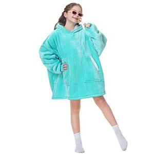 lot 24604 image: Kipswiza Blanket Hoodie for Kids Oversized Wearable Blanket Super Soft Warm Sherpa Fleece Blanket Sweatshirt for Boys Girls Teens Children Teal