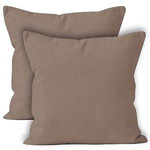 lot 24608 image: Encasa Homes Throw Pillow Cover 2pc Set - Beige - 20 x 20 inch Solid Dyed Cotton Canvas Square Accent Decorative Cushion Case for Couch Sofa Chair Bed & Home, Only Covers