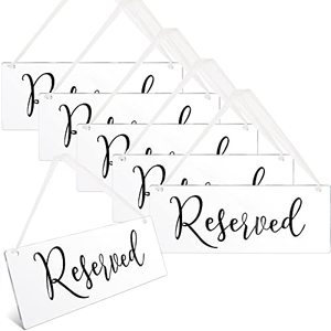 lot 24621 image: 6 Pcs Reserved Signs for Wedding Chairs Reserved Chair Signs Reserved Hanging Sign Reserved Signs for Wedding Reserved Seating Signs for Chairs Acrylic Handmade Seat Signs with Ribbon(Black)