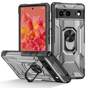 lot 24624 image: Rugged Shield for Google Pixel 6 Case, Sturdy Shockproof Pixel 6 Case, Military Grade Heavy Duty Drop Protection Phone Case, Anti-Scratch, Magnetic Ring Kickstand Bumper Phone Case-Black  USED, DIRTY 