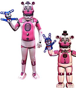 lot 24626 image: Kids Halloween Costume Five Nights Cosplay for Kids Pink Bear Bodysuits Horrible Music Game Character at Freddys Wiki Bonnie Jumpsuit Fancy Full Set Dress Up Nightmare Outfits with Mask Dress Party