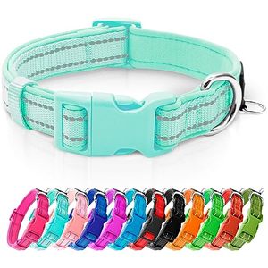 lot 24627 image: azuza Reflective Dog Collar,Soft Neoprene Padded Pet Collar with ID Tag Ring,Adjustable for Small Dogs,Teal,S