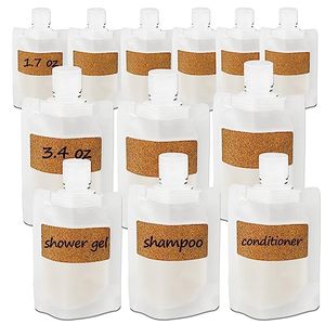lot 24634 image: TailaiMei 12 Pieces Travel Pouches for Toiletries, TSA Approved Portable Travel Size, Refillable Stand Up Pouch for ShampooConditionerLotion (1.7 &3.4 oz)