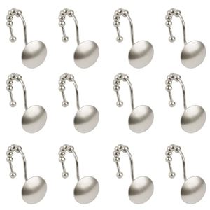 lot 24645 image: 12 Polished Nickel Shower Curtain Hook, Dexspoeny Zinc Alloy Shower Curtain Rings Easy Glide Hook for Bathroom Shower Rods, Curtain Liner Rust Proof Decorative Curtain Hook