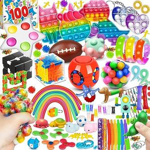 lot 24649 image: (100 Pcs) Fidget Toys Pack, Party Favors Carnival Treasure Classroom Prizes Small Mini Bulk Sensory Figit Toys Set for Boys Girls Kids Adults, Stress Relief & Anxiety Relief Tools Autistic ADHD Toys