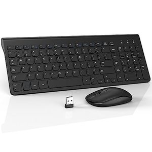 lot 24653 image: Wireless Keyboard and Mouse Combo, WisFox Ultra Slim Compact Keyboard with Silent Keys, Power Switch, Lag-Free Cordless USB Set with Number Pad for Computer, Laptop, Windows, Mac, Chrome OS