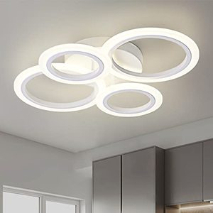lot 24663 image: TEMINBU Modern LED Ceiling Light, White 4 Rings Flush Mount Ceiling Light, 4000K Lighting Fixture Ceiling Lamp for Kitchen, Bedroom, Living Room, Laundry Room