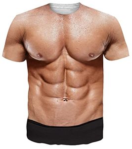 lot 24668 image: RAISEVERN Mens Muscle T-Shirt Fake Chest Funny Short Sleeve 3D Graphic Design Family Shirts Casual Cool Festival Crazy T Shirt Top Tees, large
