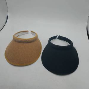 lot 24670 image: 2 Pieces Sun Visor Hats Summer Wide Brim Clip on Beach Adjustable Large Brim Cap Golf Hat for Women Black and tan