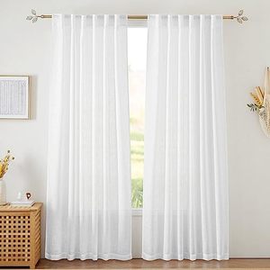 lot 24680 image: RYB HOME White Sheer Curtains Linen Texture Window Panels, Semi Sheer Drapes, 52 x 84, Pack of 2