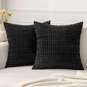 lot 24685 image: MIULEE Pack of 2 Corduroy Decorative Throw Pillow Covers 20x20 Inch Soft Boho Striped Pillow Covers Modern Farmhouse Home Decor for Sofa Living Room Couch Bed Black