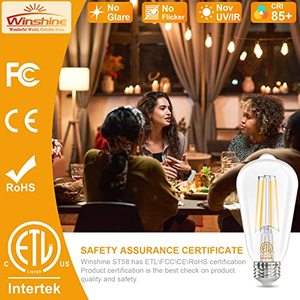 lot 24697 image: winshine Edison E26 LED Bulb 60 Watt Equivalent 3000K Soft Warm White, 6W Vintage Light Bulb, Antique ST58 Type A Clear Light Bulbs,CRI85, E26 Base, Filament & Glass,700LM Non-dimmable 5 Pack