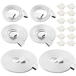 lot 24702 image: 6 Pieces 4 Pin RGB Extension Cable LED Strip Connector Cord Wire Solderless Strip Jumper Cables Kit with 12 Pieces Pin Connector for 5050 3528 RGB LED Strip Light (White,1.6 FT, 3.3 FT, 6.6 FT)
