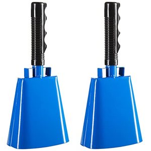 lot 24708 image: 2-Pack 9.5 Inch Cow Bell Noise Makers, Large Cowbells for Sporting Events, Football, Basketball, Baseball, Hockey, Soccer Games, Hand Percussion Cheering Cow Bells with Handle (Blue)