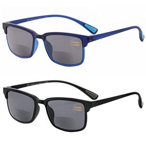 lot 24715 image: CARA 2 Pack Premium Bifocal Reading Sunglasses for Men, Flexible Lightweight TR90 Frame Women Sun Readers, Driving Fishing Outdoor UV400 Protection (Black & Blue, 1.5)