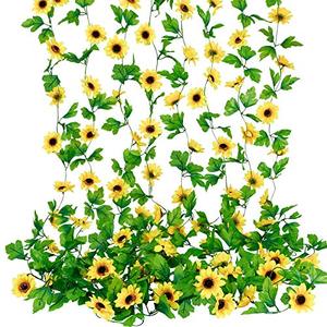 lot 24729 image: Whonline 8pcs 60ft Artificial Sunflower Garlands Silk Yellow Sunflower Vines with Green Leaves Sunflower Garland for Room Decor Party Decorations Wedding Arch Table Centerpiece Backdrop