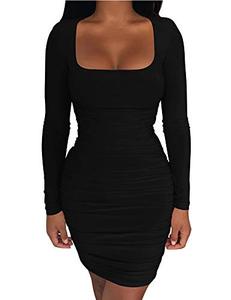 lot 24730 image: Kaximil Womens Sexy Bodycon Ruched Mini Club Dress Long Sleeve Basic Casual Dresses,X-Large,Black