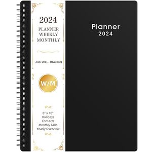 lot 24731 image: 2024 Planner - Weekly and Monthly Planner 2024, Jan 2024 - Dec 2024, 8 x 10, 2024 Calendar Planner with Printed Monthly Tabs, Twin-wire Binding, Thick Paper, Flexible Cover - Classic Black