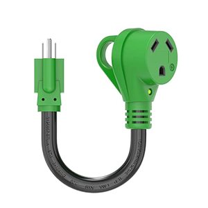 lot 24734 image: RVGUARD 30 Amp to 110 Volt RV Adapter Cord 12 Inch, NEMA 5-15P to NEMA TT-30R Electrical Power Adapter with LED Power Indicator, Green, ETL Listed